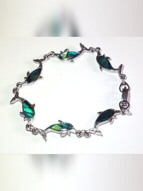 Vtg. Dolphin Abalone Shell Bracelet
